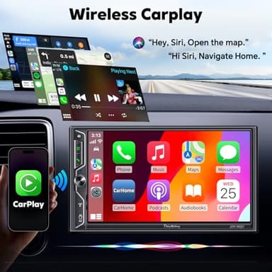 [QLED Screen Upgrade] 7" Double Din Car Stereo with Wireless Apple CarPlay and Android Auto, 240W Powerful Sound, 4.2-Channel Audio Output, Bluetooth, MirrorLink, Backup Camera, AM/FM Car Radio - Image 2