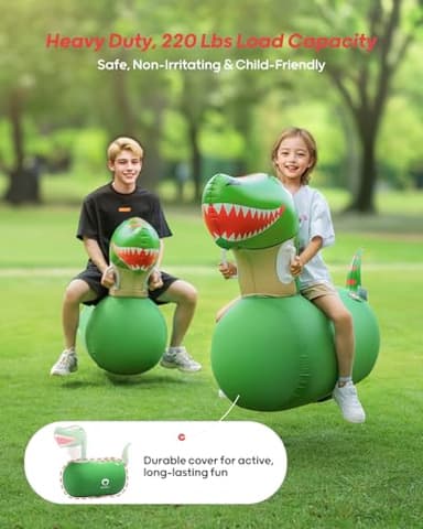 QPAU Inflatable Bouncy Dinosaur Toys 2 PCS with Hand Pump, Heavy Duty Giant Bouncy Pal, 220lbs Load Capacity, Ride On Bouncy Animal Hopper Toy, Indoor Outdoor Bouncers for Kids Girls Boys Ages 5+ - Image 2