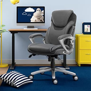 Serta Bryce Executive Office Chair, Ergonomic Computer DeskChairs with Patented AIR Lumbar Support, Comfy Body Pillows, Height Adjustable, Swivel Base with Wheels, Bonded Leather, Gray - Image 2