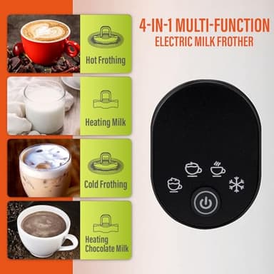 Milk Frother, Electric Milk Frother and Steamer 4 in 1 Automatic Coffee Steamer Frother, 11.8OZ / 350ML Warm and Cold Foam Frother For Coffee,Latte, Cappuccino, Macchiato, Hot Chocolate, White - Image 2
