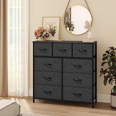 YITAHOME 9 Drawers Fabric Dresser - Storage Tower Organizer Unit for Living Room, Closets - Sturdy Steel Frame, Wooden Top & Easy Pull Fabric Bins - Image 2