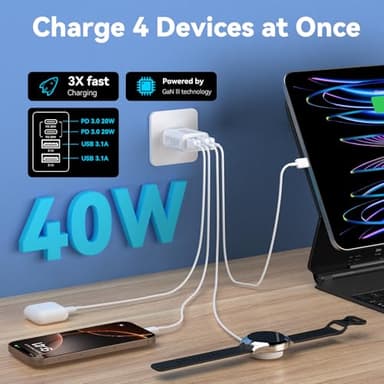 USB C Charger Block, 2-Pack 40W 4-Port Multiple Type C Fast Charging Phone Charger Brick +QC 3.0 USB A Wall Plug Out let Multiport Box Cube for Phone 15/14/13/12/11 Pro Max, Galaxy, Pixel, Black+White - Image 2