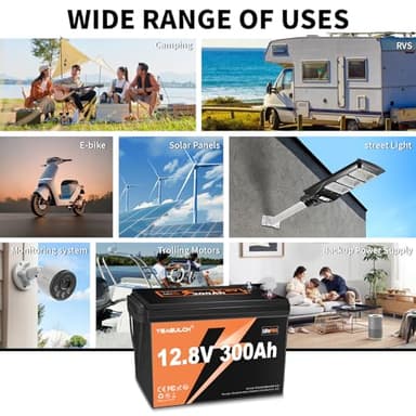 12V 300Ah LiFePO4 Battery 200A BMS 3840Wh Up to 6000+ Deep Cycle Lithium Iron Phosphate Battery Perfect for RV Camping Marine Solar Energy Storage Backup Power - Image 4