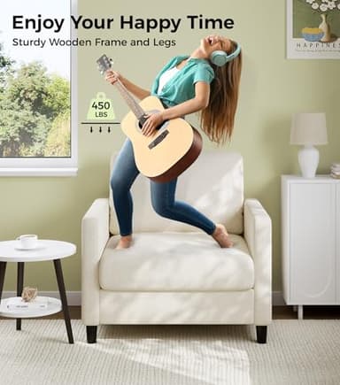 Welzona Sofa Accent Chair, 33" Reading Chair for Bedroom, Tool-Free Setup Living Room Accent Chairs, Comfy Arm Chairs Living Room, All-Wood Reading Nook, Beige - Image 4