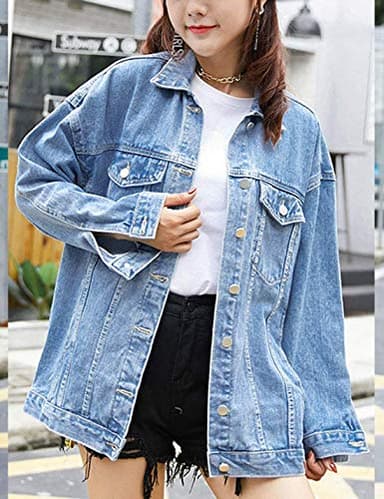 Omoone Women's Oversized Mid Long Denim Jacket Jean Biker Coat(0199-Denim Blue-XL) - Image 6