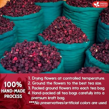 FreshDrinkUS, Premium 140 Hibiscus Flowers Tea Bags, 100% Natural, Handmade & Pure from Hibiscus Flowers. No Sugar/Caffeine/Gluten, Vegan. Tart & Refreshing, Hot or Ice Tea, Great For All Seasons - Image 7