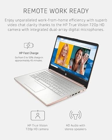 HP New 14" HD Ultral Light Thin Laptop, Quad-Core Intel Celeron Processor, 8GB RAM, 256GB (128GB eMMC+ 128GB Card), Wi-Fi, Upto 11 Hours, Windows 11S + 1 Year Office 365+HubxcelAccessory, Rose Gold - Image 7