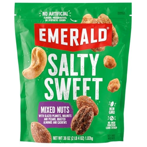 Emerald Salty Sweet Mixed Nuts (1-Pack) | 36oz Resealable Bulk Bag | Features Glazed Peanuts, Walnuts & Pecans, & Roasted Almonds & Cashews | No Artificial Flavors, Preservatives, or Synthetic Colors - Image 1