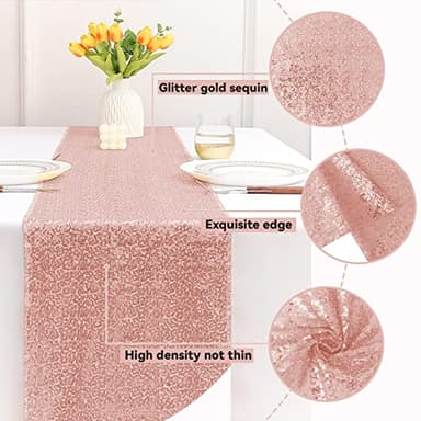 Sugargirl 10 Packs 12 x 72 inches Sequin Table Runner, Glitter Rose Gold Table Runner for Birthday Party Supplies Wedding Holiday Celebration Event Decorations - Image 4