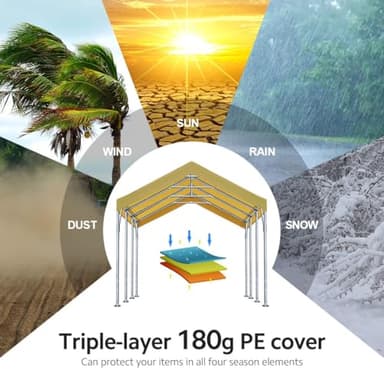 ADVANCE OUTDOOR 12x20 ft Heavy Duty Carport Potable Car Canopy Garage Party Tent Boat Shelter, Adjustable Height from 9.5 ft to 11 ft, Beige - Image 4