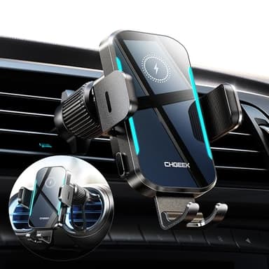 CHGeek Wireless Car Charger, 15W Fast Charging Car Phone Holder Charger Auto-Clamping Air Vent Car Phone Mount with Blue LED Backlit for iPhone 16 15 14 13 12, Samsung S24 S23 S22, etc - Image 7