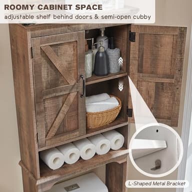 ACCOHOHO Over The Toilet Storage Cabinet, Farmhouse Bathroom Cabinet with Adjustable Shelf & Barn Door, 67" Tall Over The Toilet Shelf, Rustic Brown - Image 5