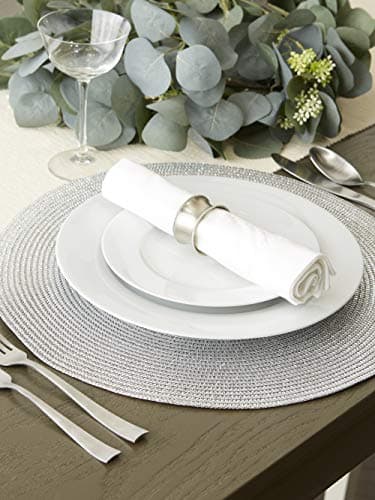 DII Woven Placemats Collection Metallic Round Placemat Set, 15", Silver, 6 Piece - Image 11
