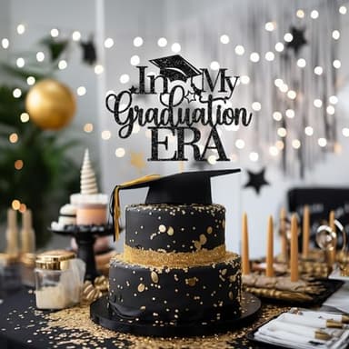 In My Graduation Era Cake Topper, Congrats Grad Class of 2025 Cake Topper, You Did It, We are So Proud of You, Funny Graduation Party Decorations, Black Glitter - Image 5