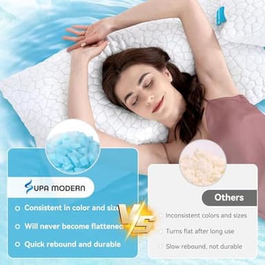 SUPA MODERN Cooling Pillows Queen Size Set of 2, Shredded Memory Foam Pillows for Sleeping 2 Pack, Adjustable Firm Bed Pillow for Side Back Stomach Sleepers, Cool Luxury Gel Pillow for Neck Support - Image 5