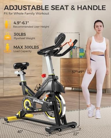 pooboo Magnetic Resistance Cycling Bike, Belt Drive Indoor Exercise Bike Stationary LCD Monitor with Ipad Mount ＆Comfortable Seat Cushion for Home Cardio Workout, Training Upgraded Version - Image 5