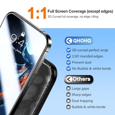 QHOHQ [1-Second Auto-Install] 3 Pack Screen Protector for iPhone 17 + 1 Set Camera Lens Protector, 9H+ Shatterproof Tempered Glass, [12FT Military Grade Protection], Anti-Fingerprint, Case Friendly - Image 5