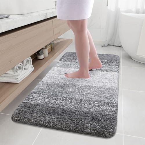 Arotive Microfiber Bathroom Rugs, Shaggy Soft and Absorbent Bath Rug, Non-Slip, Thick Plush Machine Washable Dry Bath Mats for Bathroom, Tub and Shower, 47x24, Grey - Image 1