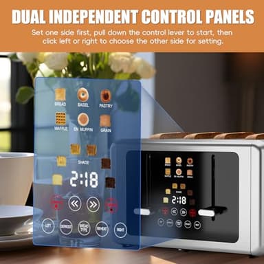 whall 4 Slice Touch Screen Toaster, Stainless Steel Toasters Digital Timer, Dual Control Panel Toasters，6 Shade Settings＆6 Bread Types, Smart Wide Slots, Bagel, Cancel, Defrost,Flat lever Stainless - Image 2