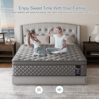 VISCOUNTESS Queen Mattress, 12 Inch Hybrid Mattresses Grey, Euro Top Medium Firm for Back & Lumbar Support, 100 Night Trial, Individual Pocket Spring for Motion Isolation & Pressure Relief - Image 5