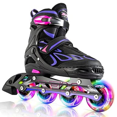 2PM SPORTS Vinal Girls Adjustable Inline Skates with Light up Wheels Beginner Skates Fun Illuminating Roller Skates for Kids Boys and Women Adults - Violet Medium(4-7 US) - Image 1