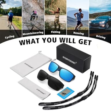 STORYCOAST Polarized Sports Sunglasses for Men Women Unbreakable Frame Cycling Fishing Driving Black+Blue Mirror 2Pack - Image 7