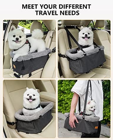 BurgeonNest Dog Car Seat for Small Dog, Center Console Pet Booster Seat with Metal Frame, Upgraded Puppy Carseat with Double Protection Seat Belts, Washable Cushion, Safety Leash and Storage Pocket - Image 6