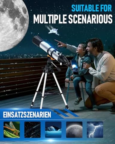Telescope,90mm Aperture 900mm Professional Refractor Telescope,Magnification 450X High Powered Telescope,Telescopes for Adults & Kids with Remote Control,Tripod,Phone Adapter,Carrying Bag - Image 4