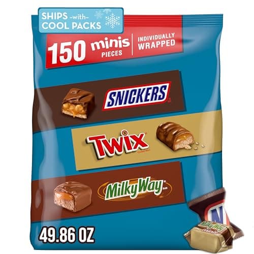 SNICKERS, TWIX & MILKY WAY Minis Assorted Chocolate Candy Variety Pack, Halloween Candy Bag, 150 Ct Bulk Bag - Image 1