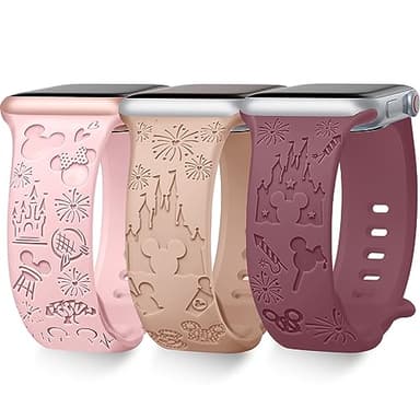 3 Pack Alibaydoo Cartoon Engraved Band Compatible with Apple Watch Bands 40mm 44mm 41mm 38mm 45mm 42mm 49mm Women,Cute Pattern Strap Soft Silicone Wristbands for iWatch Series 8 7 6 SE 5 4 3 2 1 Ultra - Image 1