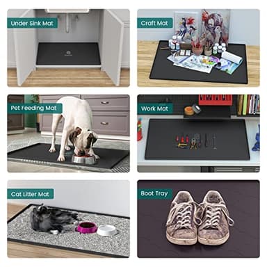 Under Sink Mat, 28" x 22" Silicone Kitchen Cabinet Tray, Waterproof & Flexible Under Sink Liner for Kitchen Bathroom and Laundry Room(Black) - Image 4