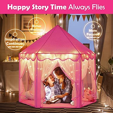 wilwolfer Princess Castle Play Tent for Girls Large Kids Play Tents Hexagon Playhouse with Star Lights Toys for Children Indoor Games (Pink) - Image 2