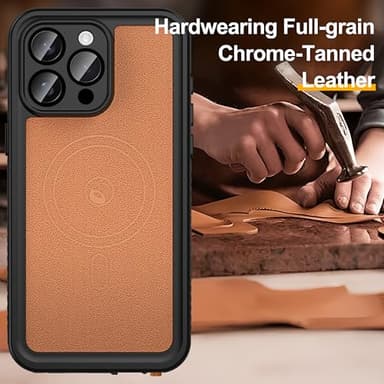 GOLDJU 2025 New Designed for iPhone 15 Pro Max Leather Case Waterproof, [Built-in Screen Protector, ][Compatible with MagSafe] Full Body Shockproof Protective Cover for iPhone 15 Pro Max 6.7''- Brown - Image 3