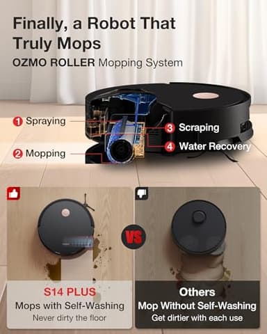 Yeedi S14 Plus Robot Vacuum and Mop, 18,000Pa Suction, OZMO Roller Mopping, ZeroTangle 2.0, TruEdge 3D Sensor, All-in-One Station with Auto Hot Water Washing & Self-Drying, Black - Image 3
