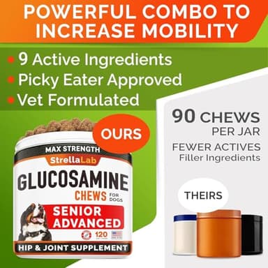 Senior Advanced Glucosamine Chondroitin Joint Supplement for Dogs - Hip & Joint Pain Relief Pills - Large & Small Breed - Hip Joint Chews Canine Joint Health - Chews Older Dogs - Bacon Flavor-120Ct - Image 4
