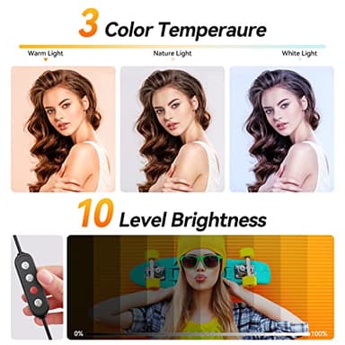 TODI 12" Ring Light with 63" extendable Tripod Stand, Selfie RingLight with Phone Holder and Selfie Remote, 2-in-1 Dimmable LED Ring Light for Makeup, Live Stream, Photography - Image 2