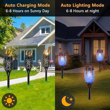 Uni PNR Solar Torch Lights for Garden Decor, 12 Pack 12 LED Solar Lights for Outside & 20.5'' Waterproof Solar Lights, Flame Torch Solar Lights Outdoor for Patio Path Yard Decorations - Image 2