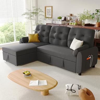 Ucloveria Sleeper Sofa Bed, 86" Convertible Sectional Sofa Couches for Living Room, Pull Out Couch Bed with Reversible Storage Chaise | USB Ports | Side Pockets | Removable Backrest - Image 3