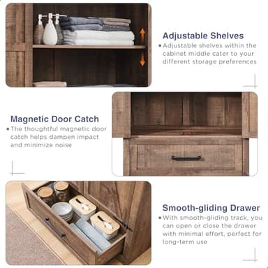 Farmhouse Kitchen Pantry Cabinet - 72" Tall Wood Kitchen Storage Cabinets with Adjustable Shelves & 2 Barn Doors & Drawer, Versatile Storage for Dining Room, Bathroom, Utility Room, Light Brown - Image 5