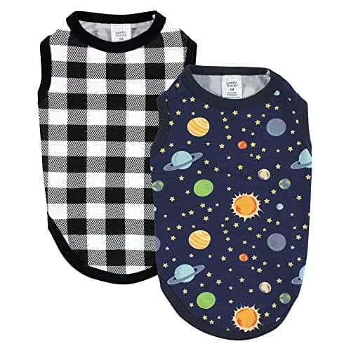 Luvable Friends Dog Pet Dog and Cats Cotton T-Shirts 2pk, Space Plaid, Medium - Image 1