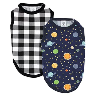Luvable Friends Dog Pet Dog and Cats Cotton T-Shirts 2pk, Space Plaid, Medium - Image 1