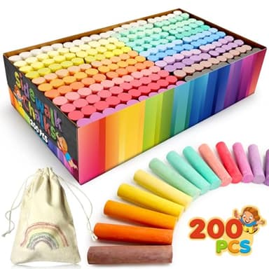 200PCS Washable Sidewalk Chalks Set in 20 Colors: Jumbo Drawing Chalk for Kids Outdoor Art, Non-Toxic Dustless Colored Giant Box Chalkboard Chalk for Toddler Painting on Blackboard, Playground, Party - Image 1