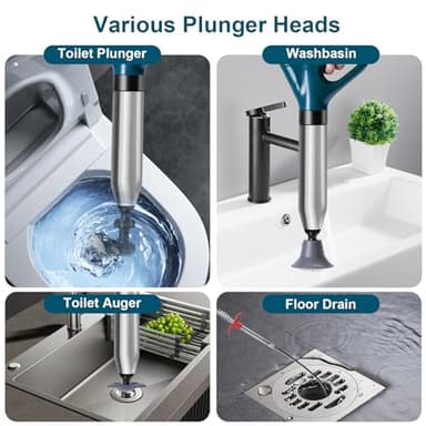 LIFMOCER Toilet Plunger Drain Clog Remover, High-Pressure Drain Unclogger - Air Plunger with Real -Time Barometer, Stainless Steel Toilet Unclogger for Clogged Bathroom, Sink, Kitchen Clogged - Image 4