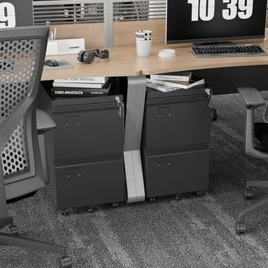 Aobabo 2 Drawer File Cabinet with Wheels, Lockable Metal Filing Cabinet with Business Card Slot for Legal/Letter Size Home Office, Required Assembled,Black - Image 2