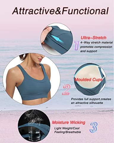 RUNNING GIRL High Impact Sports Bras for Women,Racerback Running Bra Workout Crop Tank Tops Longline Sports Bra Push up(WX2667 Navy Blue XL) - Image 5