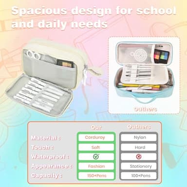 JAESITETER Big Capacity Pencil case,Soft Corduroy Pencil Bag with 3 Compartment,Pencil Pouch School Supplies Cute Pencil Box Pencil Bag for Teen Girls Boys College - Image 4