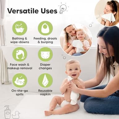 6-Pack Baby Washcloths - Soft Absorbent Viscose from Bamboo Wash Cloths for Babies, Kids, Toddlers, Infant, Newborn Bath Towels, Gentle on Sensitive Skin, 10x10 Reusable Face Towels (White) - Image 6