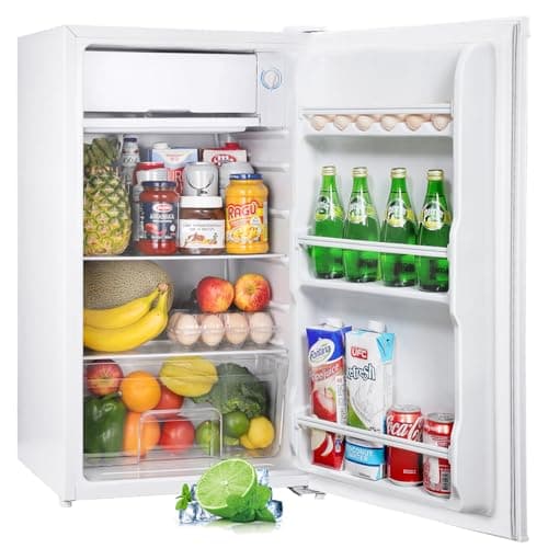 Upstreman 3.2 Cu.Ft Mini Fridge with Freezer, Single Door Mini Fridge, Dorm Fridge, Adjustable Thermostat, Mini Refrigerator for Dorm, Office, Bedroom, White-BR321 - Image 1
