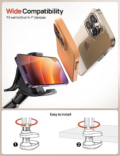 Aomiker Gooseneck Phone Holder for Bed - [2025 Upgrade Nylon Braid] 38” Long Flexible Lazy Arm Clip, 360 Adjustable Overhead Phone Mount for iPhone 15 14 13 12 11 Pro Max Mini Plus, all 4-7" Cellphone - Image 6