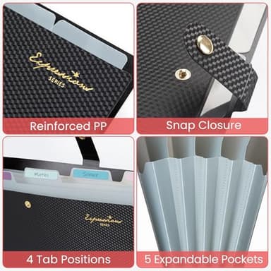 Sooez Accordion File Organizer, Letter Size Expanding File Folder with Labels, 5 Pocket Folders for Documents, Portable Paper Bill Receipt Organizer for Home School Office Supplies, Black - Image 4